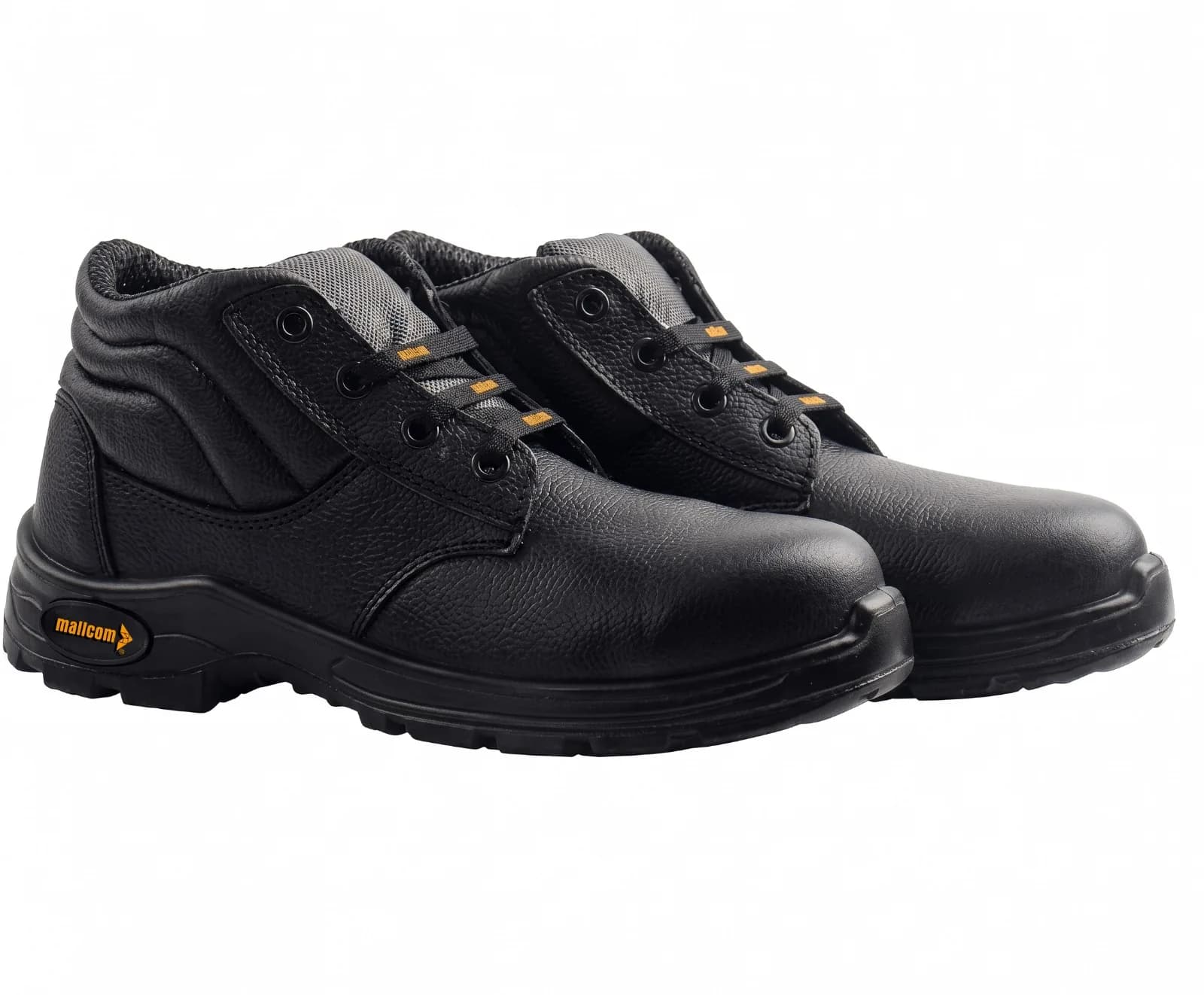 Paire de chaussures de sécurité Mallcom basses en cuir noir avec col textile gris